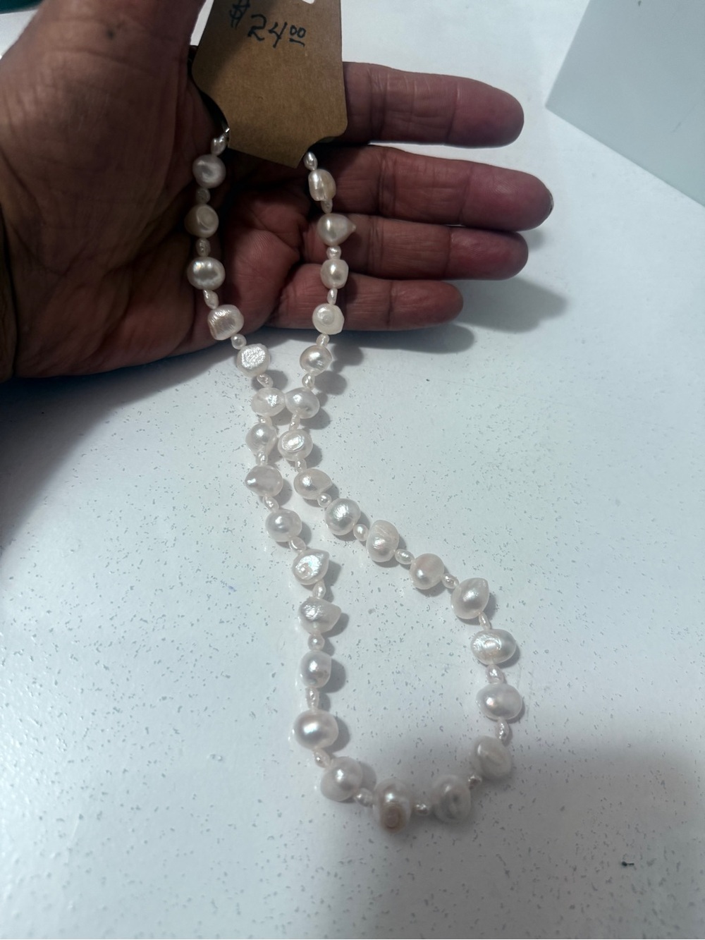 Freshwater pearl necklace, baroque pearl strand Pearl Beaded- White - Picture 4 of 6